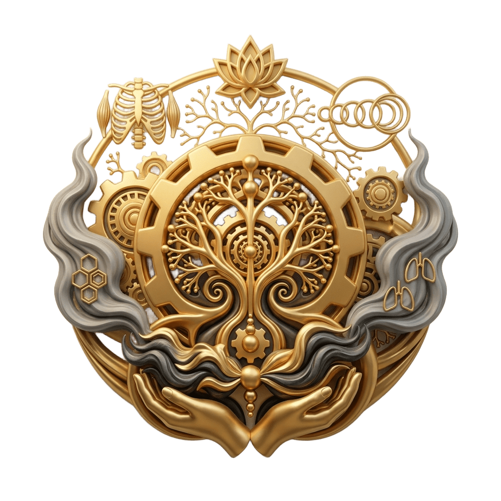 Símbolo dorado de KuthZen que representa equilibrio, atención y transformación.